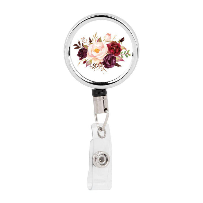 Retractable Badge Reel Holder With Clip, Pink Peonies Floral Design-Set of 1-Andaz Press-Pink Peonies Flowers-
