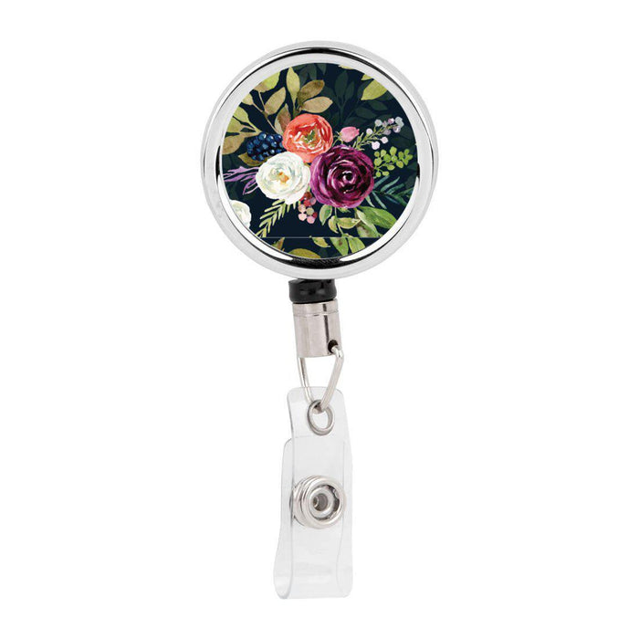 Retractable Badge Reel Holder With Clip, Pink Peonies Floral Design-Set of 1-Andaz Press-Boho Rustic Flowers-