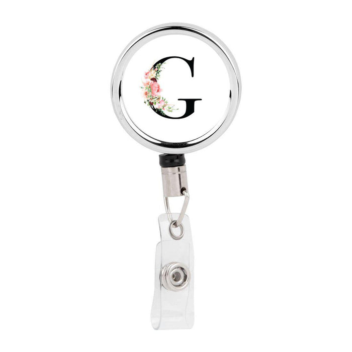Retractable Badge Reel Holder With Clip, Roses Floral Monogram-Set of 1-Andaz Press-A-