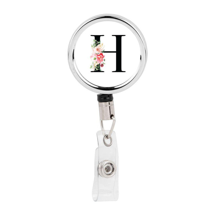 Retractable Badge Reel Holder With Clip, Roses Floral Monogram-Set of 1-Andaz Press-A-
