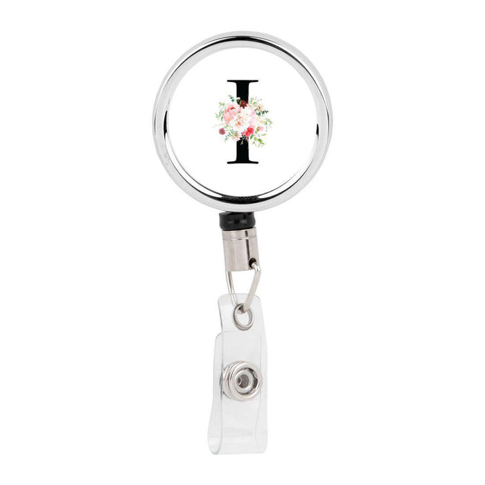 Retractable Badge Reel Holder With Clip, Roses Floral Monogram-Set of 1-Andaz Press-A-