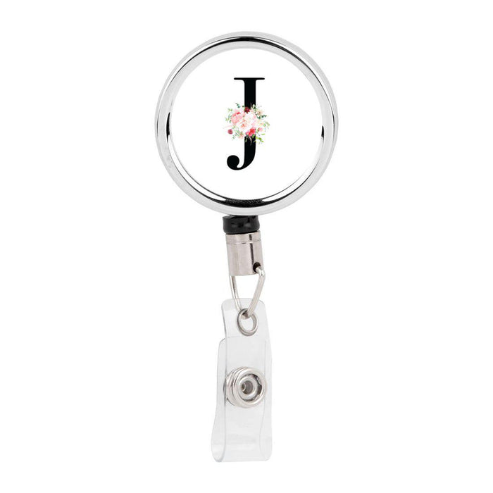 Retractable Badge Reel Holder With Clip, Roses Floral Monogram-Set of 1-Andaz Press-A-