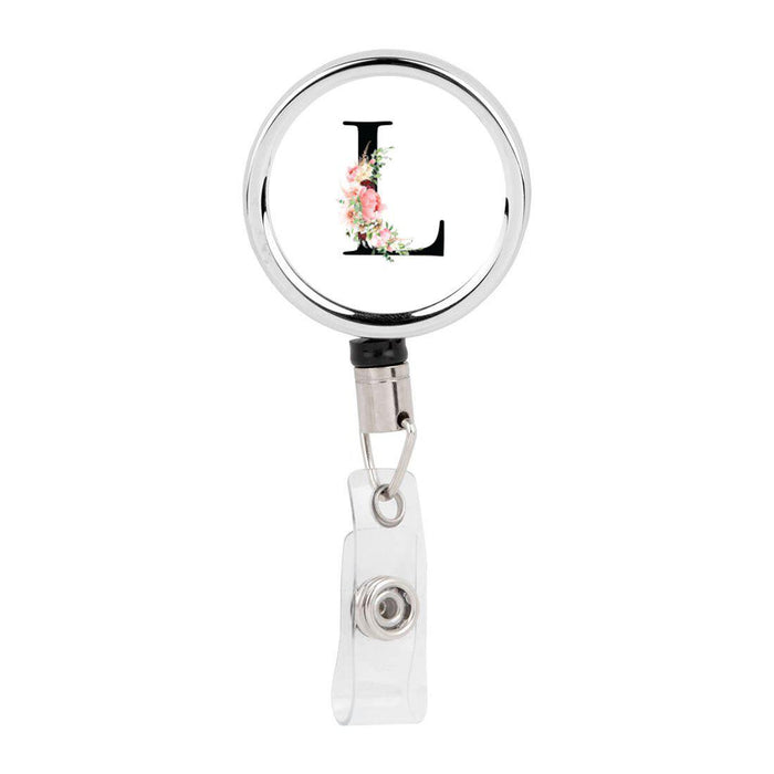 Retractable Badge Reel Holder With Clip, Roses Floral Monogram-Set of 1-Andaz Press-A-
