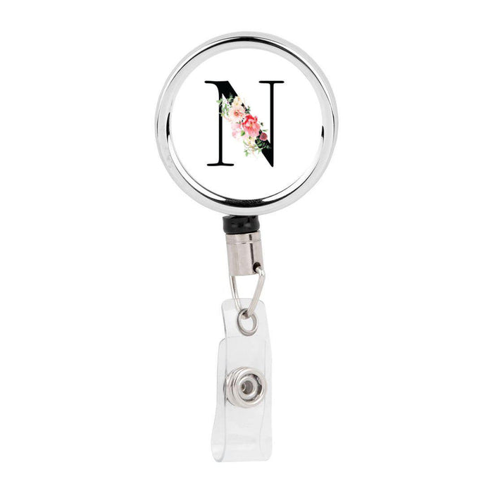Retractable Badge Reel Holder With Clip, Roses Floral Monogram-Set of 1-Andaz Press-A-