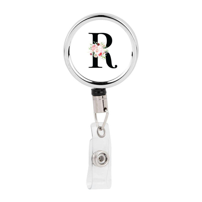 Retractable Badge Reel Holder With Clip, Roses Floral Monogram-Set of 1-Andaz Press-A-