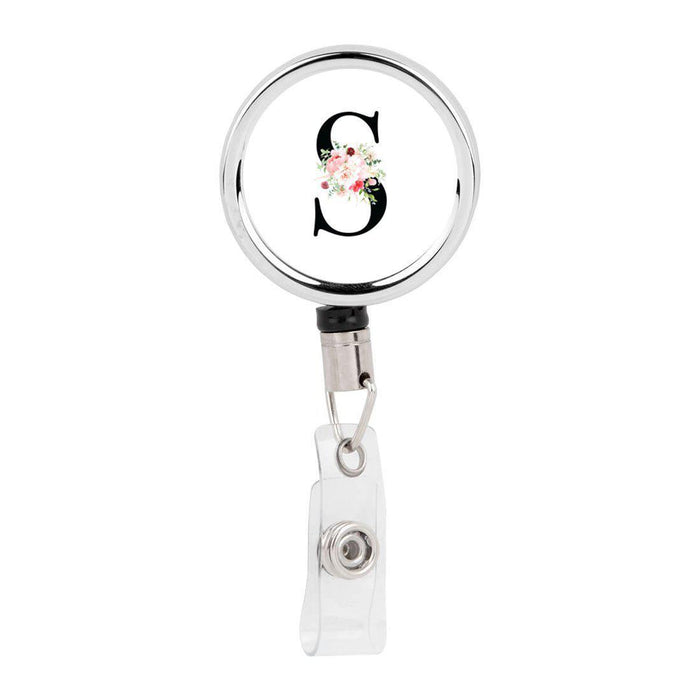 Retractable Badge Reel Holder With Clip, Roses Floral Monogram-Set of 1-Andaz Press-A-