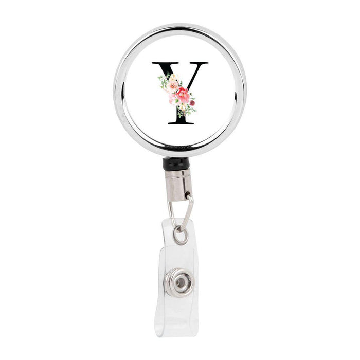 Retractable Badge Reel Holder With Clip, Roses Floral Monogram-Set of 1-Andaz Press-A-