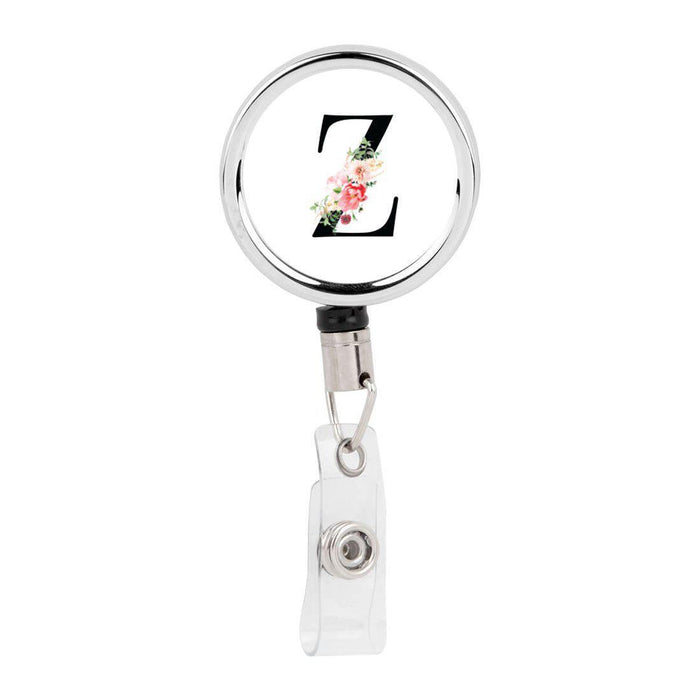 Retractable Badge Reel Holder With Clip, Roses Floral Monogram-Set of 1-Andaz Press-A-