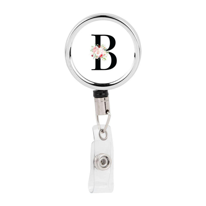 Retractable Badge Reel Holder With Clip, Roses Floral Monogram-Set of 1-Andaz Press-A-