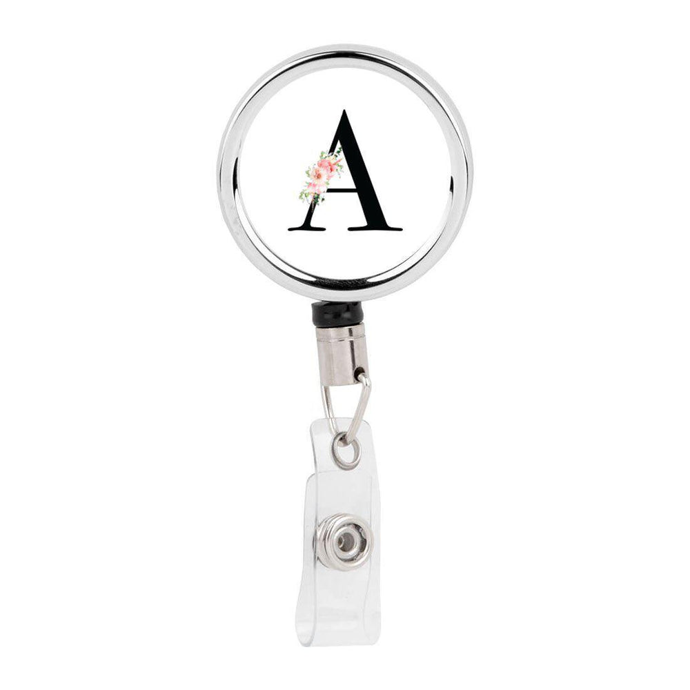 Retractable Badge Reel Holder With Clip, Roses Floral Monogram-Set of 1-Andaz Press-A-