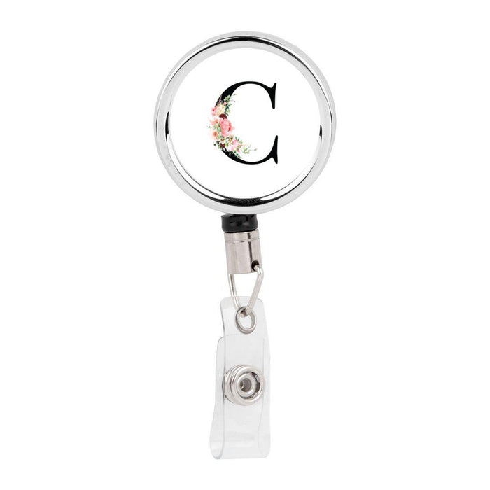 Retractable Badge Reel Holder With Clip, Roses Floral Monogram-Set of 1-Andaz Press-C-