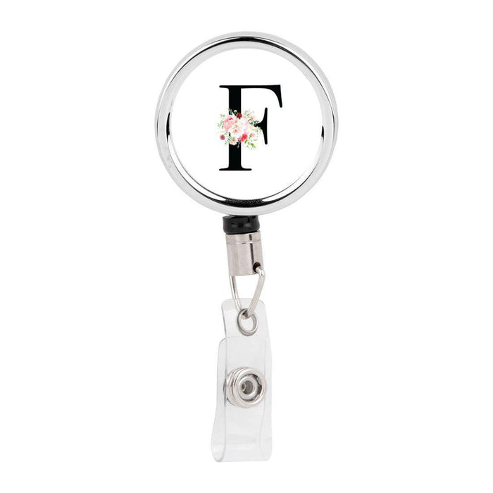 Retractable Badge Reel Holder With Clip, Roses Floral Monogram-Set of 1-Andaz Press-F-