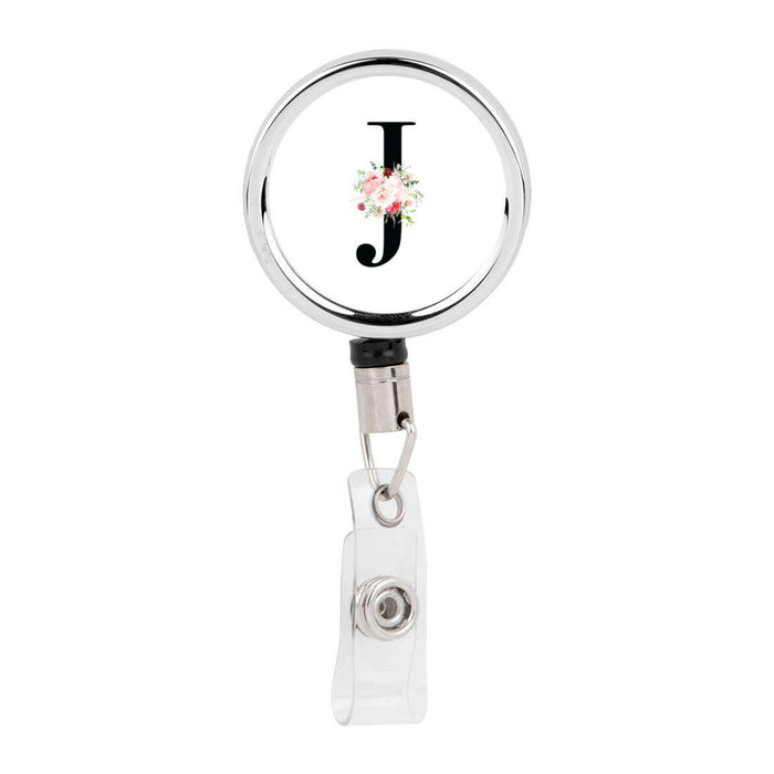 Retractable Badge Reel Holder With Clip, Roses Floral Monogram-Set of 1-Andaz Press-J-
