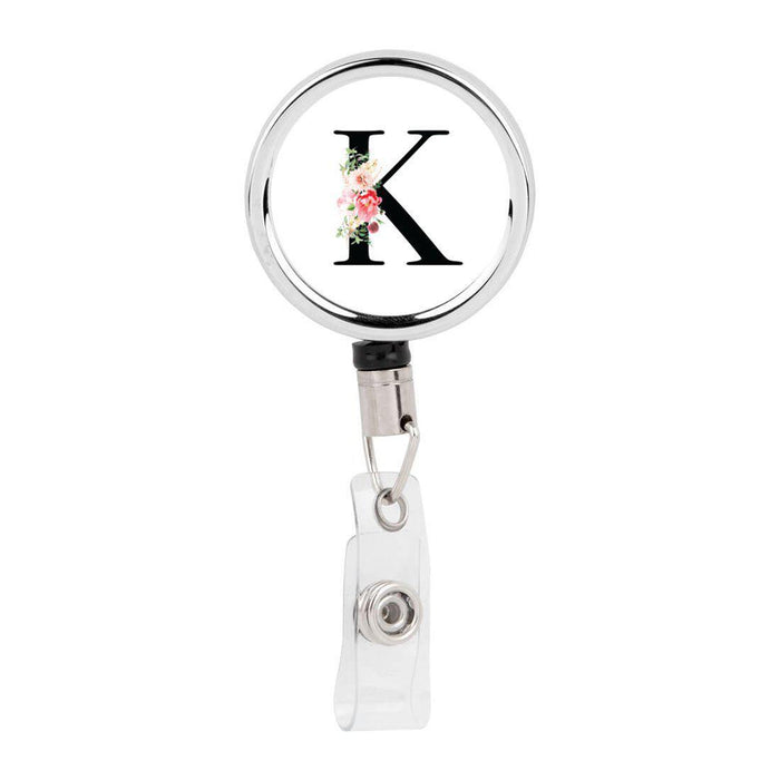 Retractable Badge Reel Holder With Clip, Roses Floral Monogram-Set of 1-Andaz Press-K-