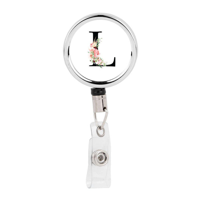 Retractable Badge Reel Holder With Clip, Roses Floral Monogram-Set of 1-Andaz Press-L-