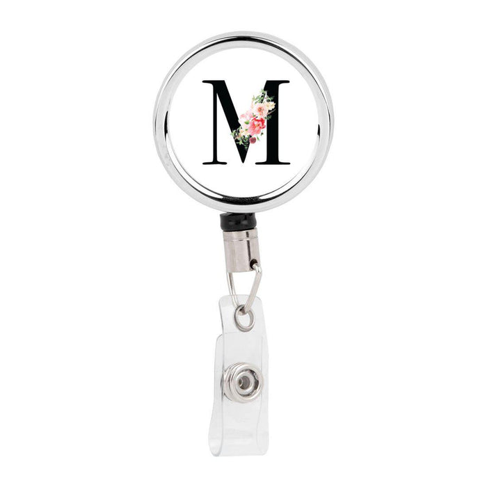 Retractable Badge Reel Holder With Clip, Roses Floral Monogram-Set of 1-Andaz Press-M-