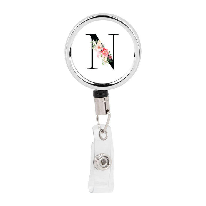 Retractable Badge Reel Holder With Clip, Roses Floral Monogram-Set of 1-Andaz Press-N-