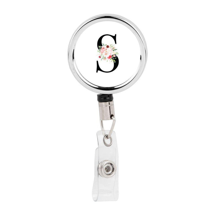 Retractable Badge Reel Holder With Clip, Roses Floral Monogram-Set of 1-Andaz Press-S-