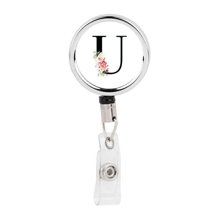 Retractable Badge Reel Holder With Clip, Roses Floral Monogram-Set of 1-Andaz Press-U-
