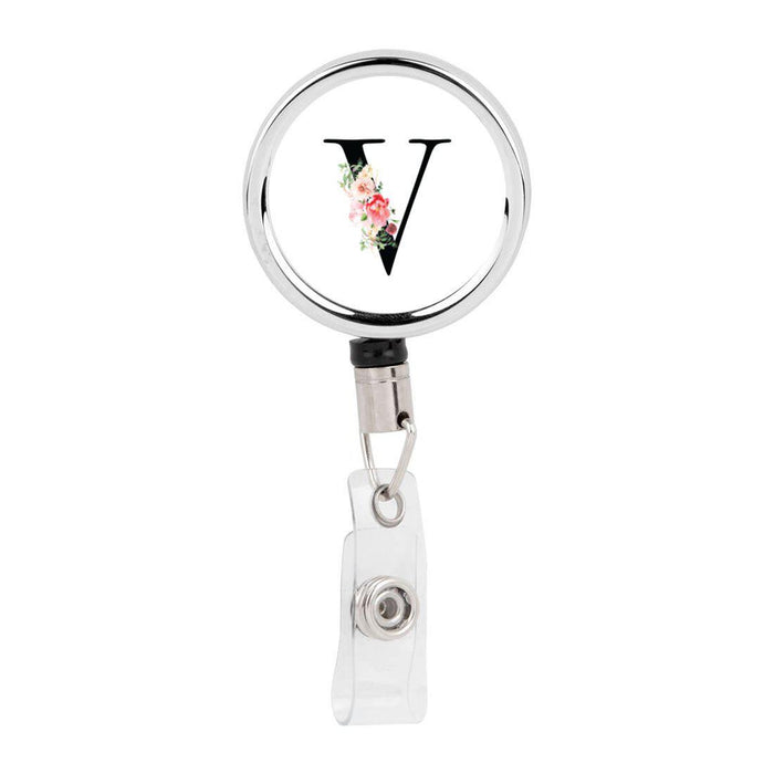 Retractable Badge Reel Holder With Clip, Roses Floral Monogram-Set of 1-Andaz Press-V-