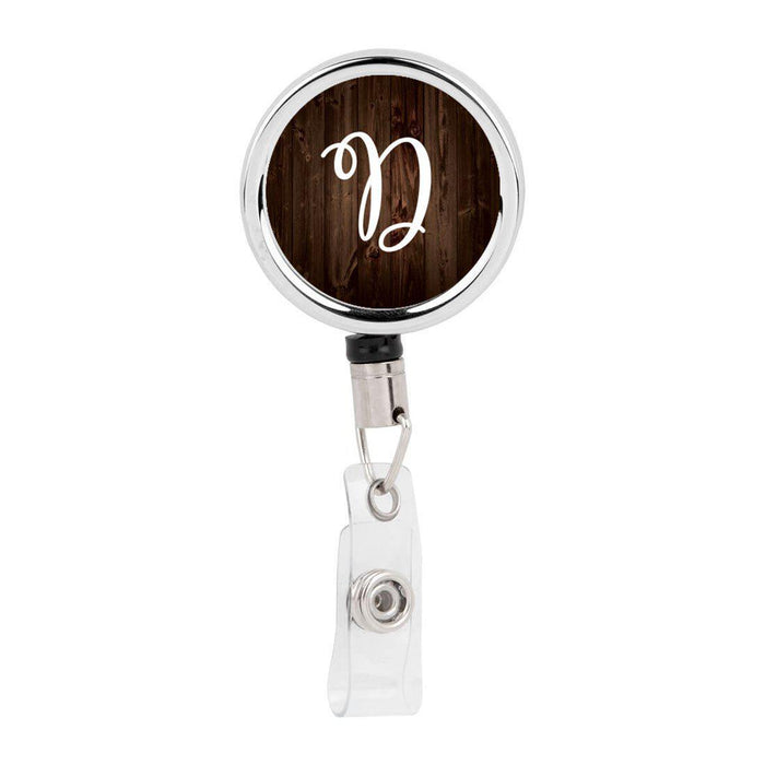 Retractable Badge Reel Holder With Clip, Rustic Wood Monogram-Set of 1-Andaz Press-A-