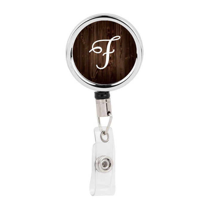 Retractable Badge Reel Holder With Clip, Rustic Wood Monogram-Set of 1-Andaz Press-A-