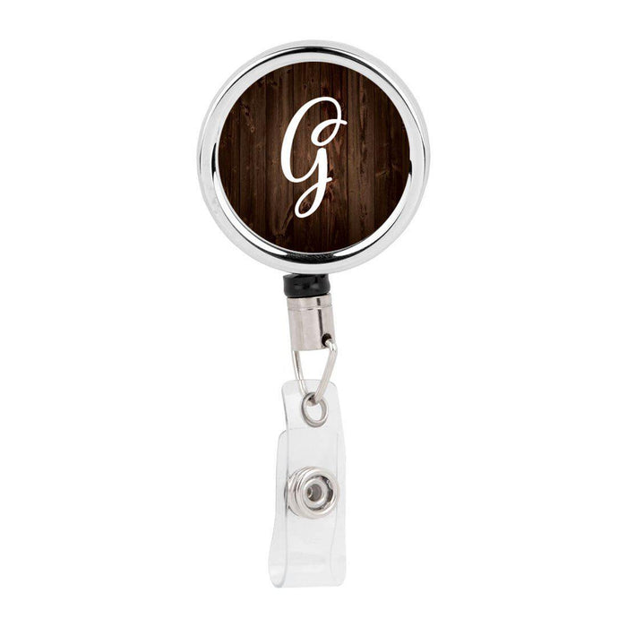 Retractable Badge Reel Holder With Clip, Rustic Wood Monogram-Set of 1-Andaz Press-A-