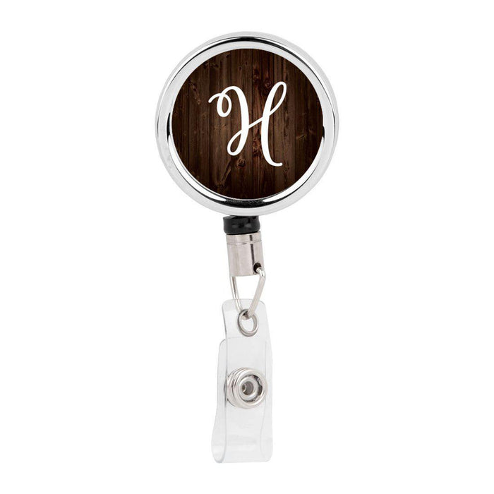 Retractable Badge Reel Holder With Clip, Rustic Wood Monogram-Set of 1-Andaz Press-A-