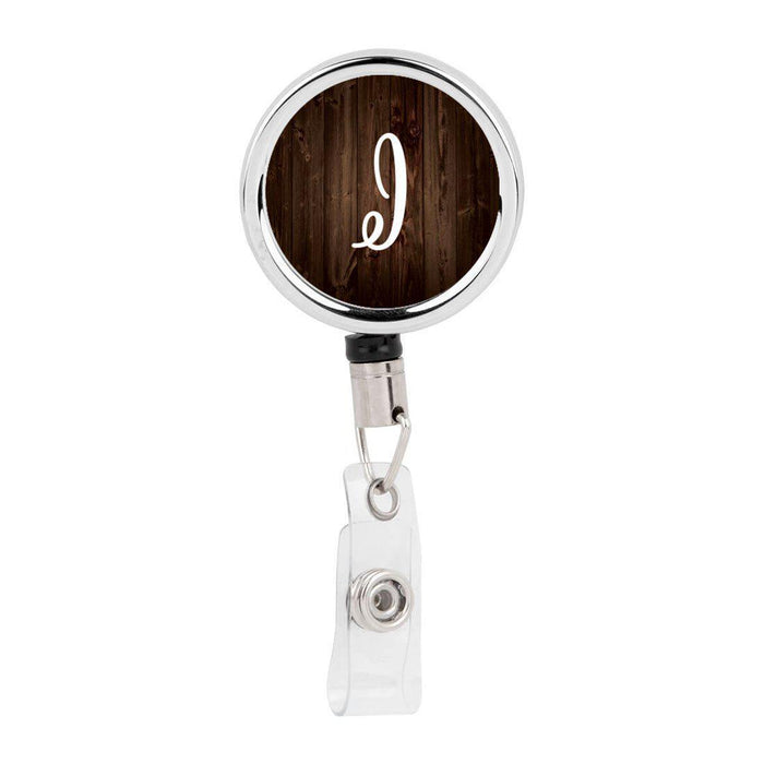 Retractable Badge Reel Holder With Clip, Rustic Wood Monogram-Set of 1-Andaz Press-A-