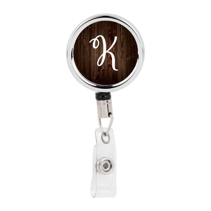 Retractable Badge Reel Holder With Clip, Rustic Wood Monogram-Set of 1-Andaz Press-A-
