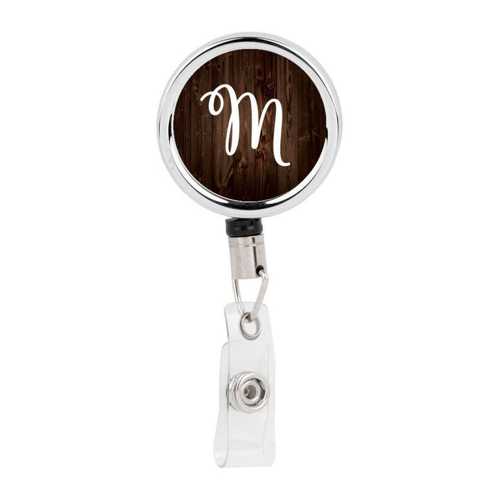 Retractable Badge Reel Holder With Clip, Rustic Wood Monogram-Set of 1-Andaz Press-A-