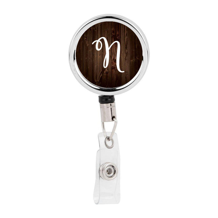 Retractable Badge Reel Holder With Clip, Rustic Wood Monogram-Set of 1-Andaz Press-A-