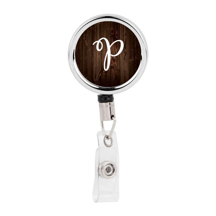 Retractable Badge Reel Holder With Clip, Rustic Wood Monogram-Set of 1-Andaz Press-A-