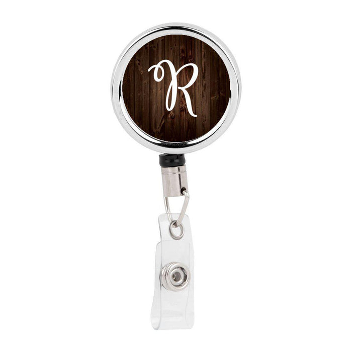 Retractable Badge Reel Holder With Clip, Rustic Wood Monogram-Set of 1-Andaz Press-A-