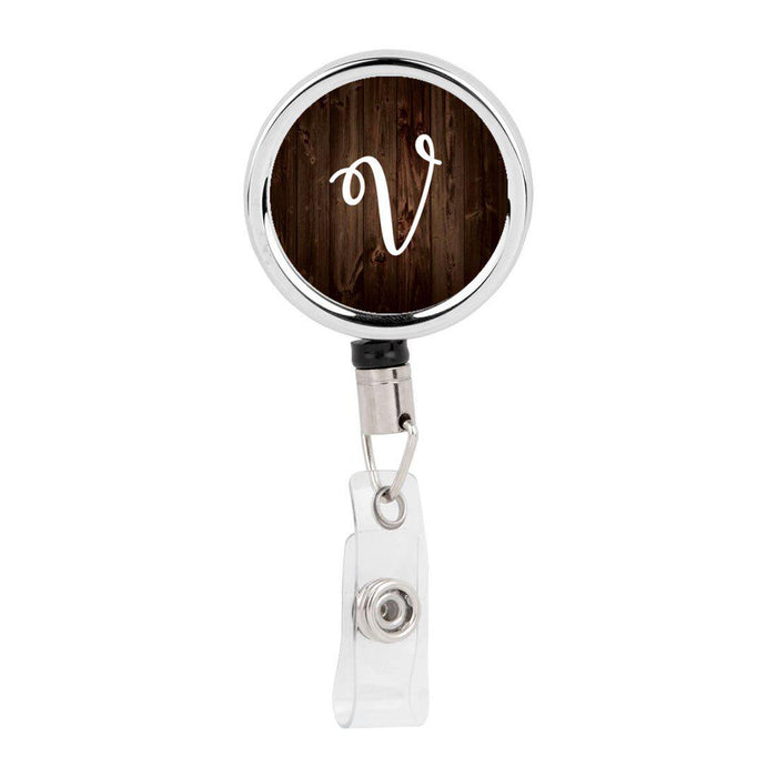 Retractable Badge Reel Holder With Clip, Rustic Wood Monogram-Set of 1-Andaz Press-A-
