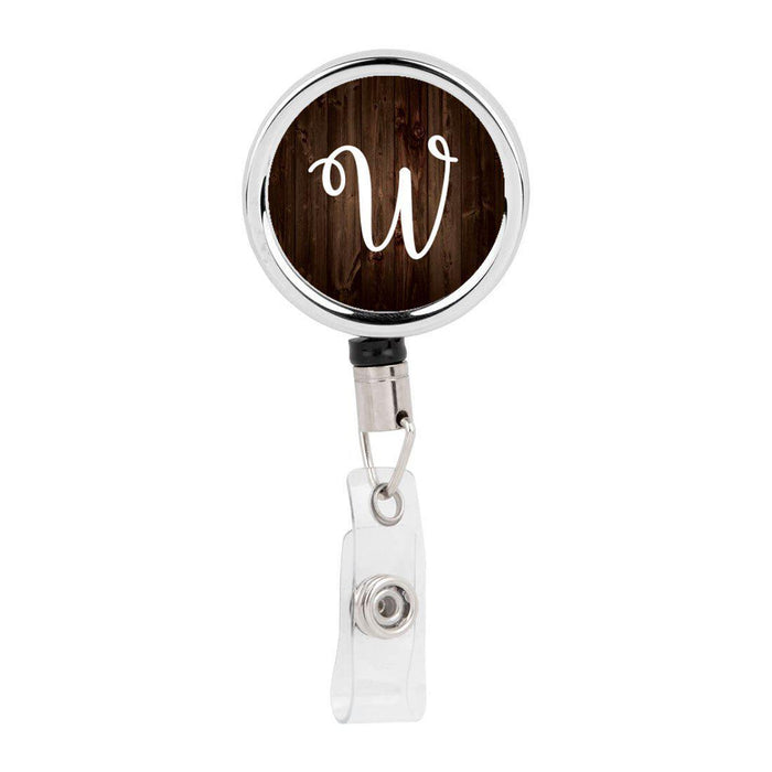 Retractable Badge Reel Holder With Clip, Rustic Wood Monogram-Set of 1-Andaz Press-A-