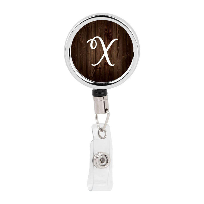 Retractable Badge Reel Holder With Clip, Rustic Wood Monogram-Set of 1-Andaz Press-A-
