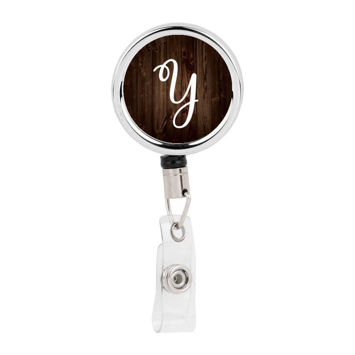 Retractable Badge Reel Holder With Clip, Rustic Wood Monogram-Set of 1-Andaz Press-A-