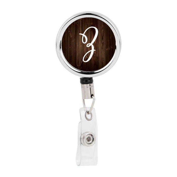 Retractable Badge Reel Holder With Clip, Rustic Wood Monogram-Set of 1-Andaz Press-A-
