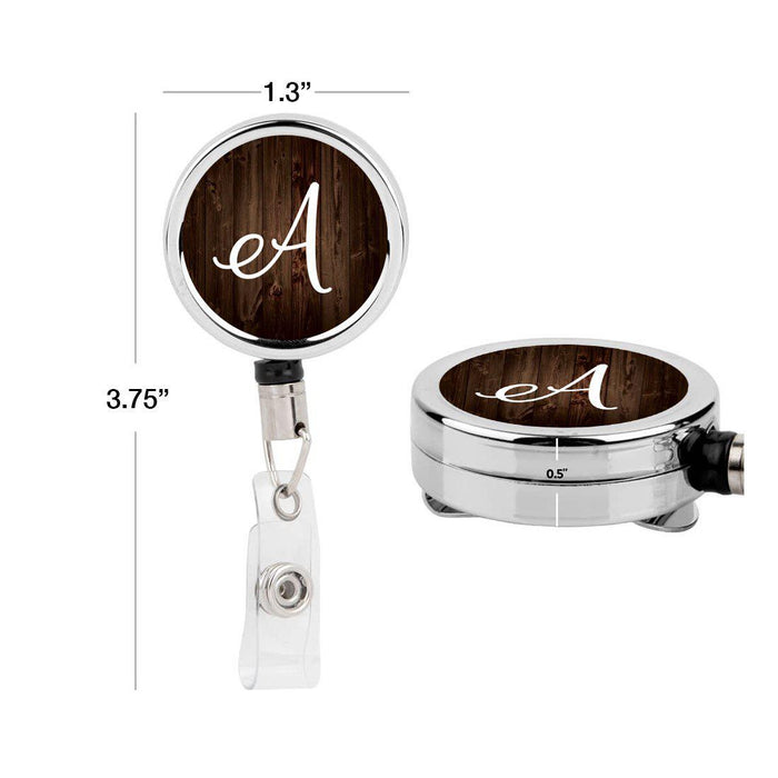 Retractable Badge Reel Holder With Clip, Rustic Wood Monogram-Set of 1-Andaz Press-A-