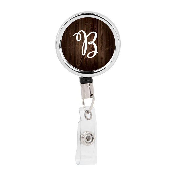 Retractable Badge Reel Holder With Clip, Rustic Wood Monogram-Set of 1-Andaz Press-A-