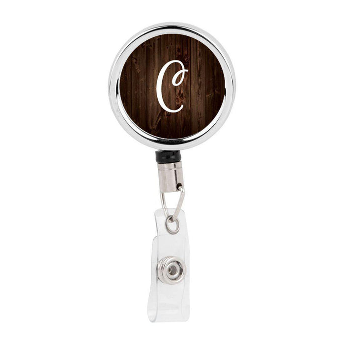 Retractable Badge Reel Holder With Clip, Rustic Wood Monogram-Set of 1-Andaz Press-A-