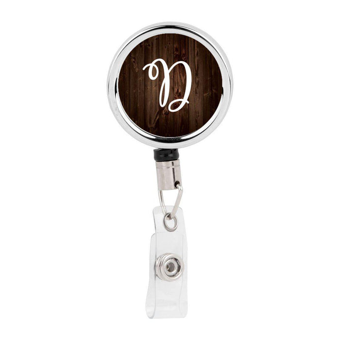 Retractable Badge Reel Holder With Clip, Rustic Wood Monogram-Set of 1-Andaz Press-D-