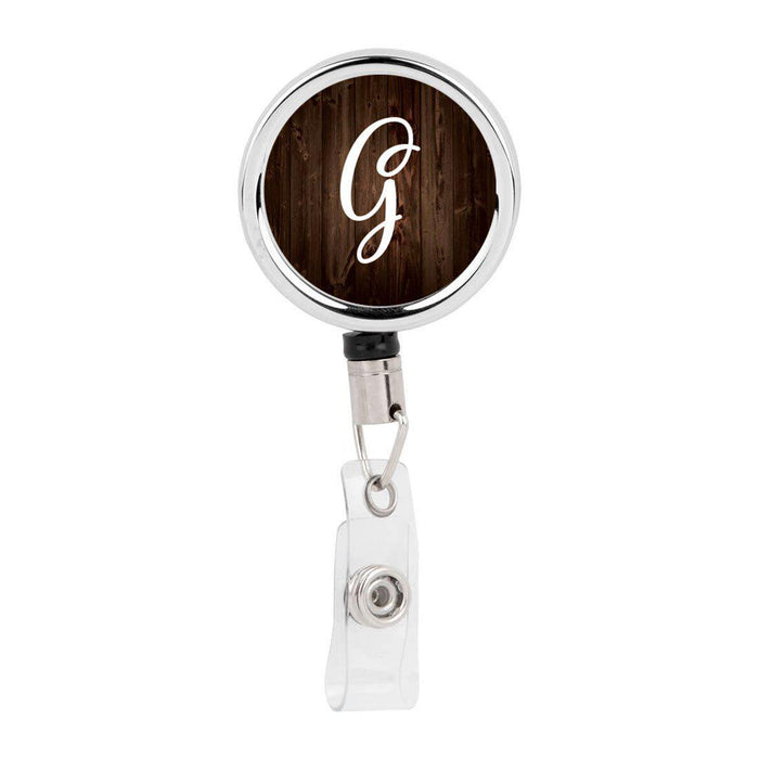 Retractable Badge Reel Holder With Clip, Rustic Wood Monogram-Set of 1-Andaz Press-G-