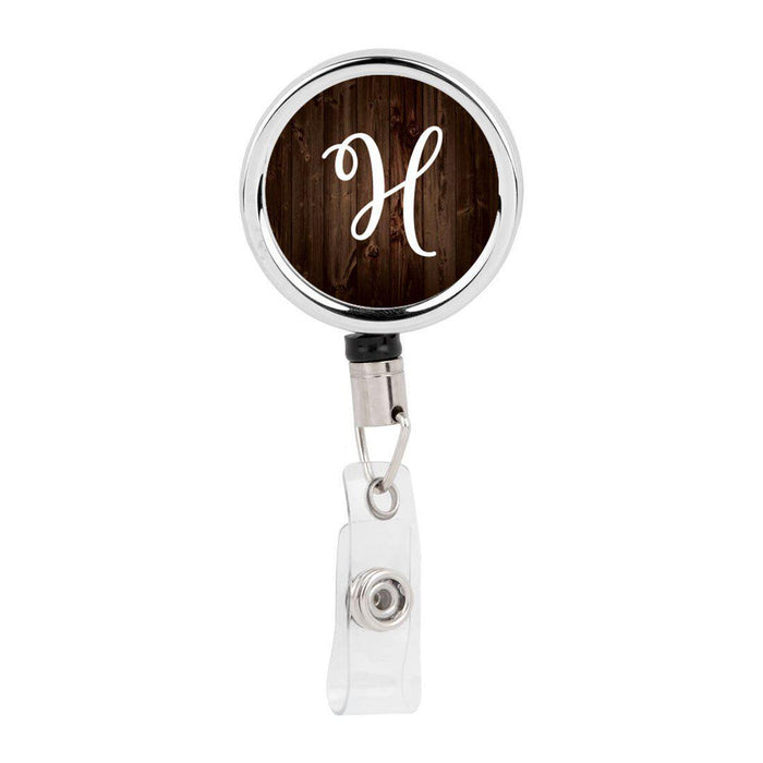 Retractable Badge Reel Holder With Clip, Rustic Wood Monogram-Set of 1-Andaz Press-H-