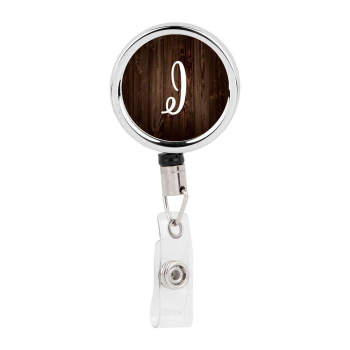 Retractable Badge Reel Holder With Clip, Rustic Wood Monogram-Set of 1-Andaz Press-I-