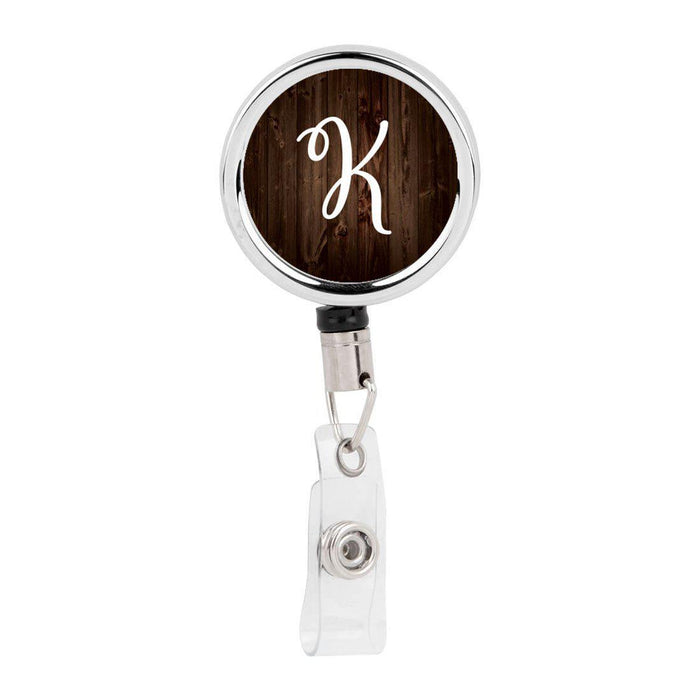 Retractable Badge Reel Holder With Clip, Rustic Wood Monogram-Set of 1-Andaz Press-K-
