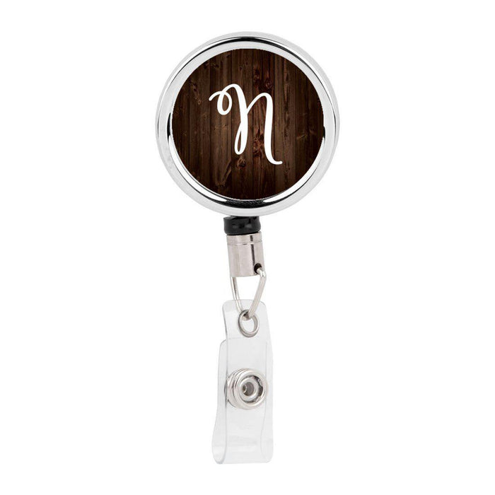 Retractable Badge Reel Holder With Clip, Rustic Wood Monogram-Set of 1-Andaz Press-N-
