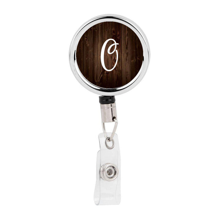 Retractable Badge Reel Holder With Clip, Rustic Wood Monogram-Set of 1-Andaz Press-O-