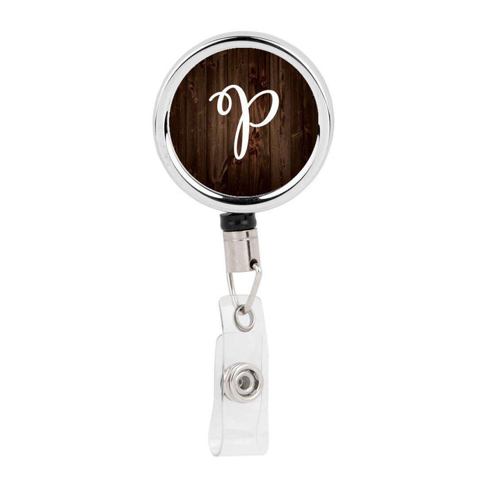 Retractable Badge Reel Holder With Clip, Rustic Wood Monogram-Set of 1-Andaz Press-P-